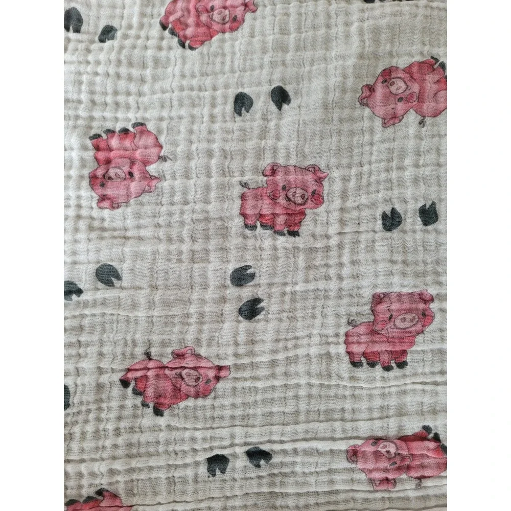 LollyBanks Cotton Muslin Swaddle Blanket Pink Pig Farm Animal Print White #7